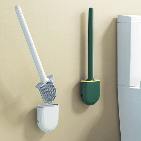 Wall-mounted silicone toilet brush with quick-dry holder and flexible cleaning head design