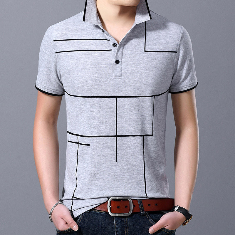 Stripe Print slim youth polo men's top