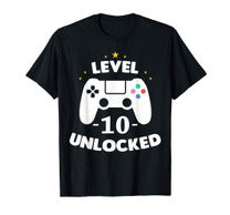Funny Level 10 Unlocked Gamer Shirt Tenth Birthday Party Gift Boy