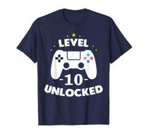 Funny Level 10 Unlocked Gamer Shirt Tenth Birthday Party Gift Boy