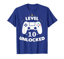 Funny Level 10 Unlocked Gamer Shirt Tenth Birthday Party Gift Boy