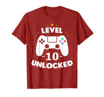 Funny Level 10 Unlocked Gamer Shirt Tenth Birthday Party Gift Boy