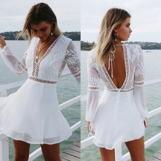 V-neck halter lace dress