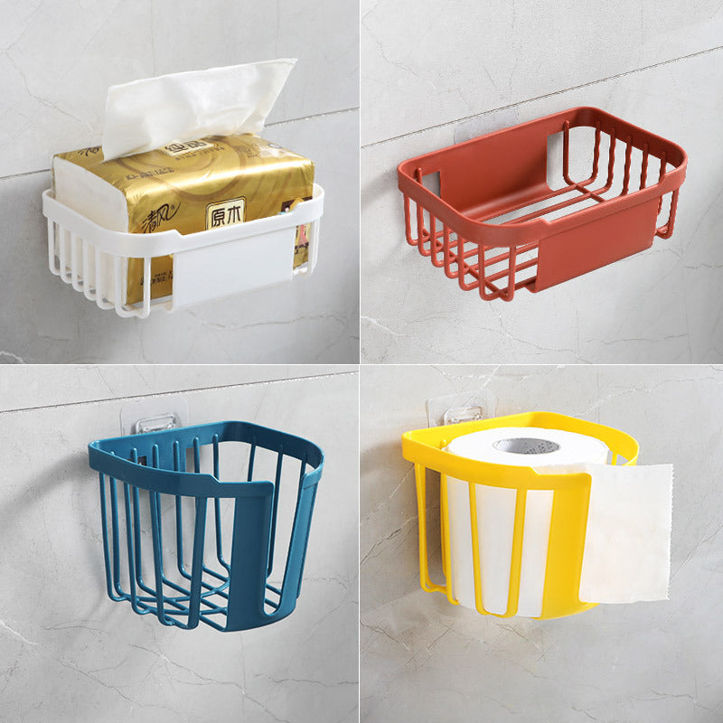 Waterproof wall-mounted tissue organizer showing easy adhesive installation and modern design