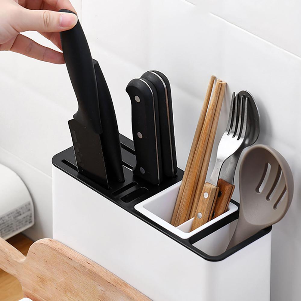 Practical kitchen storage solution demonstrating organized knife slots and tableware sections in cabinet-ready plastic design