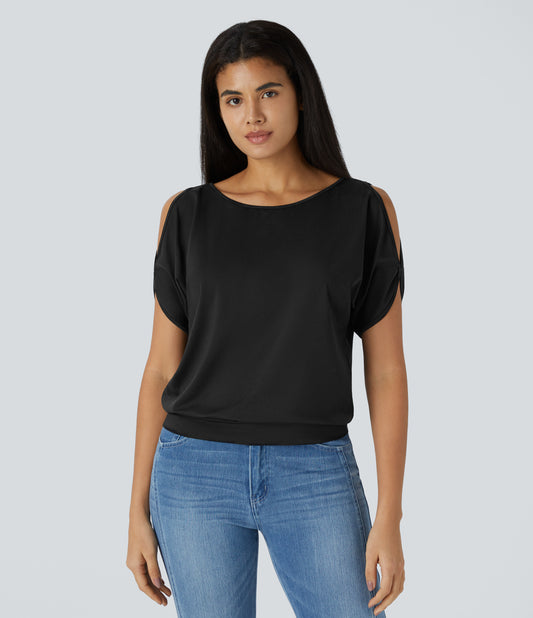 Halara Women's Boat Neck Cut Out T-Shirt: Stylish Short Sleeve Casual Top