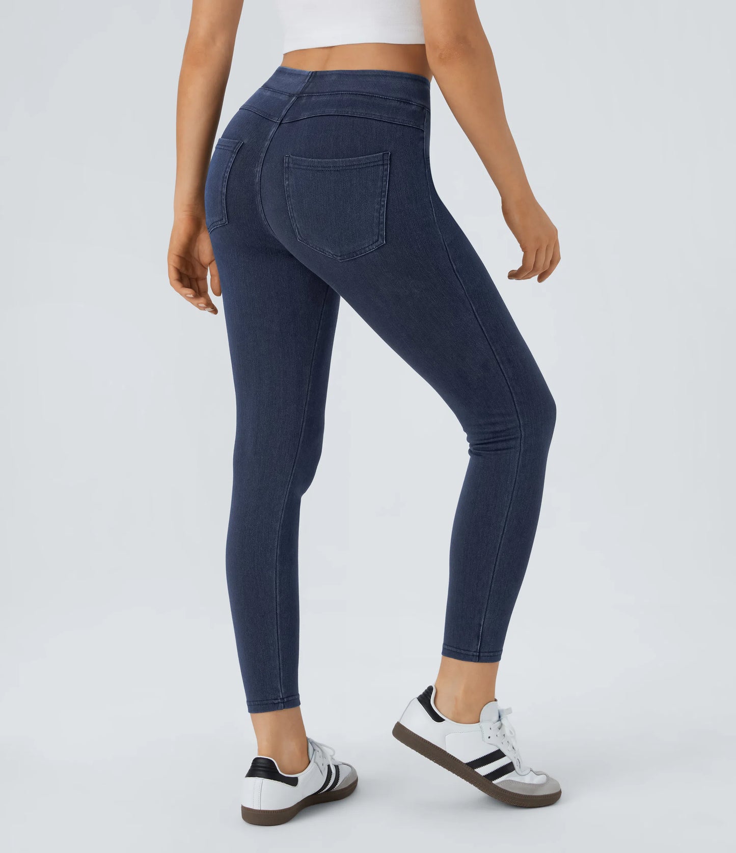 Halara Flex High Waisted Back Side Pocket Stretchy Knit Denim Casual Leggings