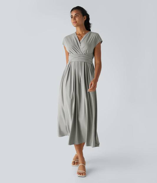 Halara Breezeful V-Neck Short Sleeve Quick Dry Midi Casual Dress with Pockets