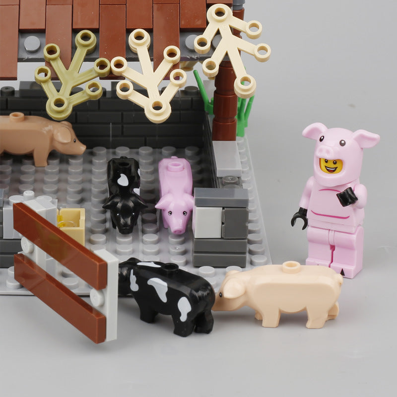 Farm Animal Cute Piggy City Minifigure Scene Plant Small Particle Building Block Toy