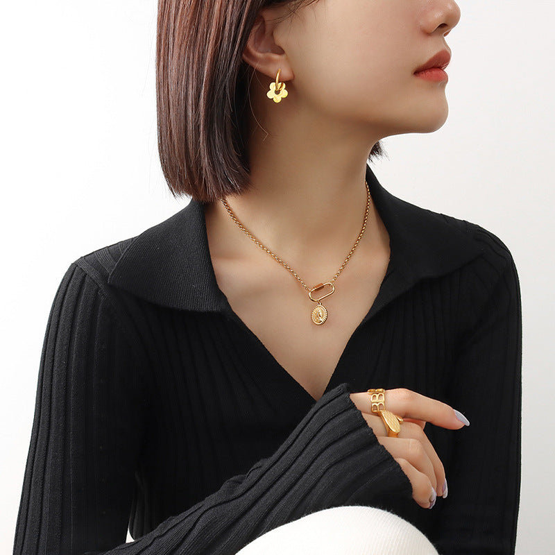 Flower Earrings Stainless Steel 18K Real Gold Plated Net Red Ear Buckles