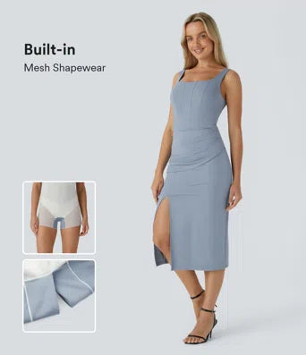Breezeful™ Backless Racerback Side Pocket High Low Flowy Midi Quick Dry Casual Dress