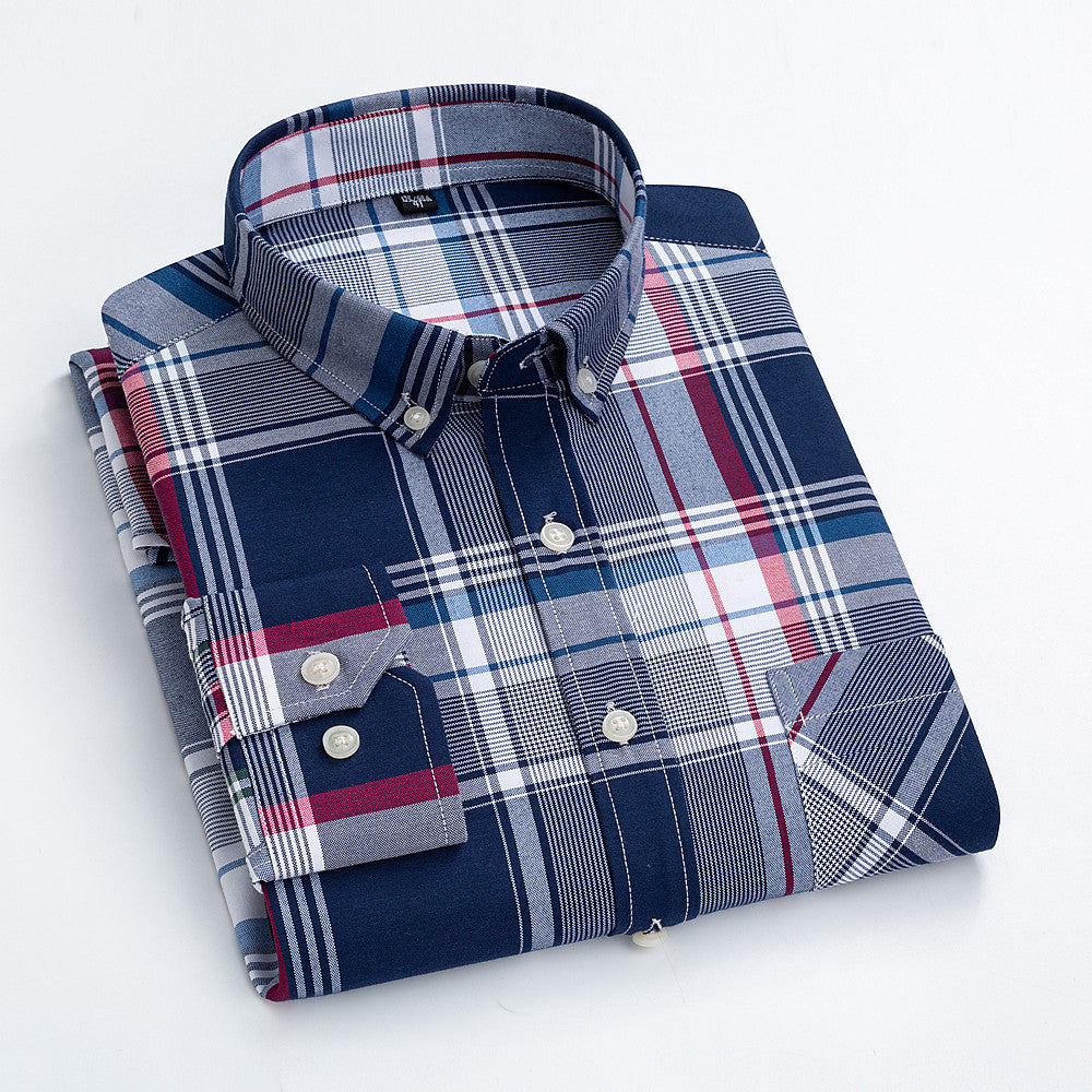 Casual Cotton Carbon Plaid Slim Fit Shirt