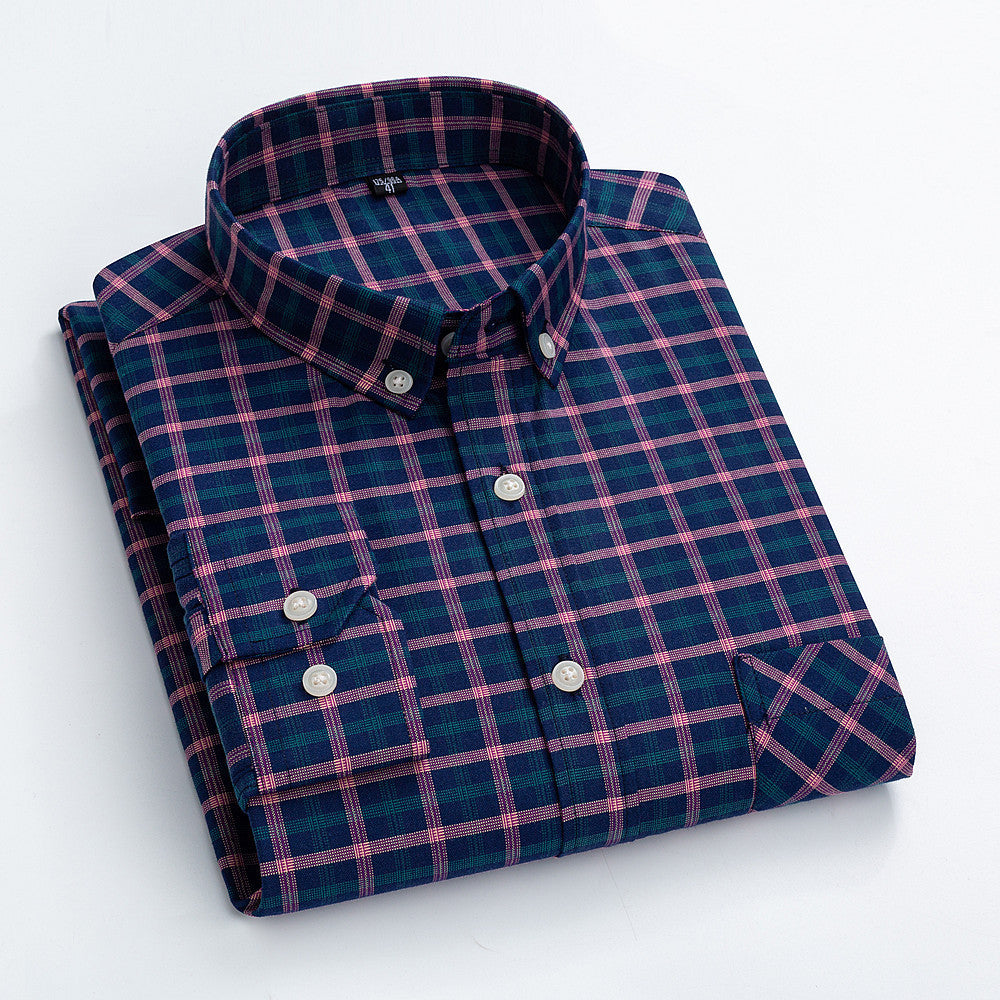 Casual Cotton Carbon Plaid Slim Fit Shirt