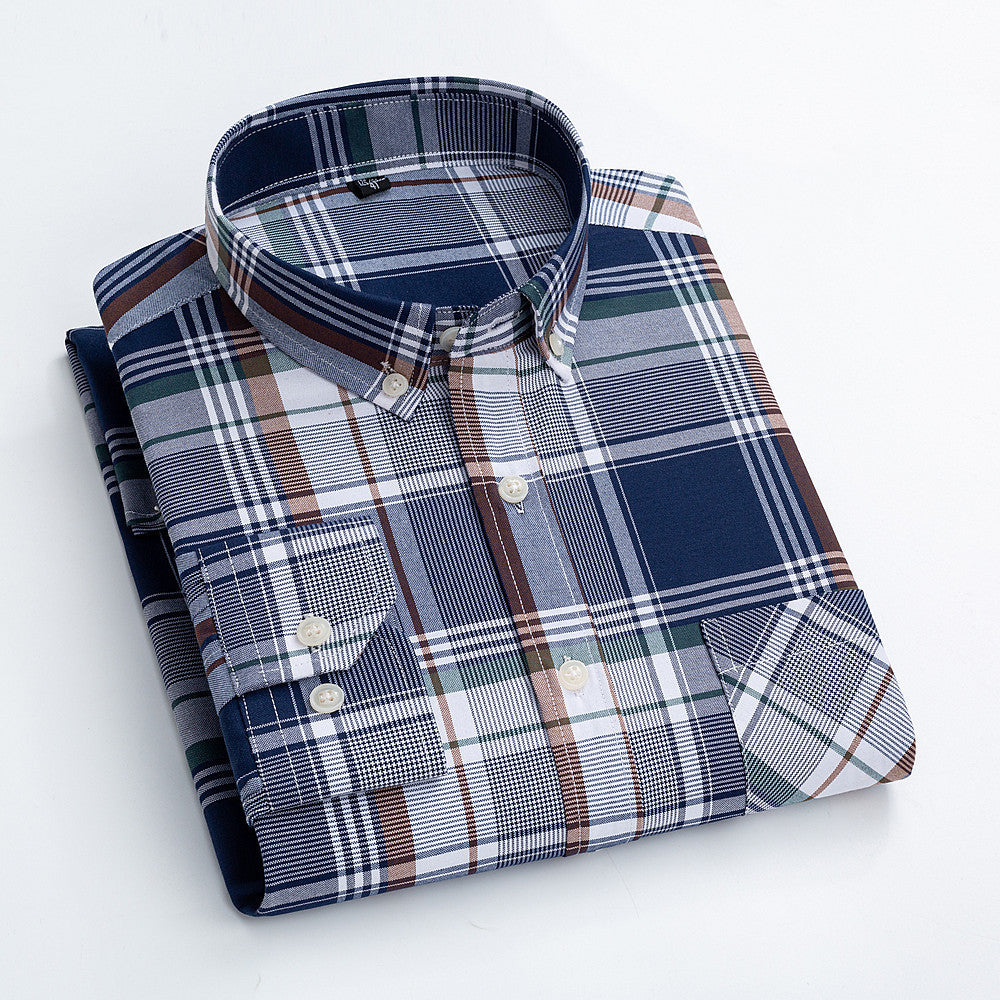Casual Cotton Carbon Plaid Slim Fit Shirt