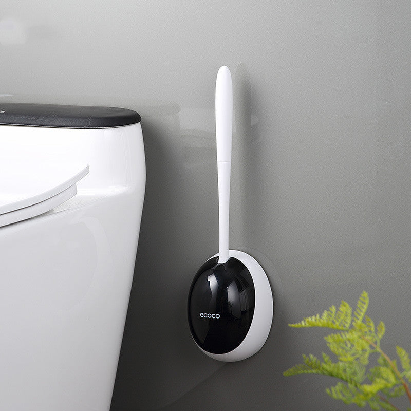 Modern wall-mounted bathroom cleaning brush with protective holder and drip tray