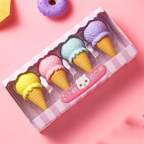 Student Rubber Ice Cream Cake Eraser Set Hamburger Cartoon Eraser Sassafras Stationery Gifts