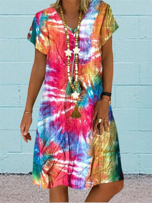 Printed Short sleeve V-neck Maxi Dress