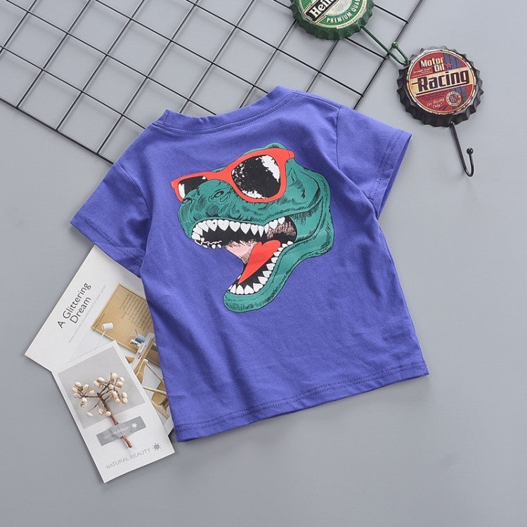 Crew Neck T-Shirt With Cartoon Print Back Pattern