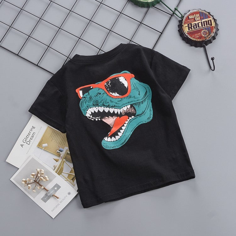 Crew Neck T-Shirt With Cartoon Print Back Pattern