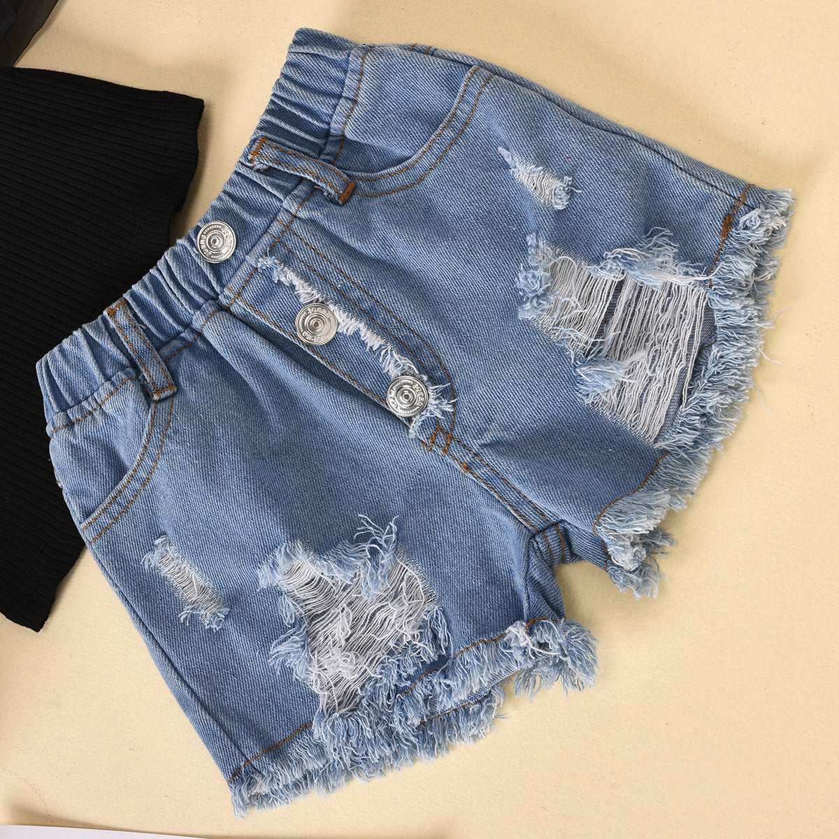 Top Ripped Denim Shorts Kids Suit 03