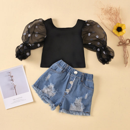 Top Ripped Denim Shorts Kids Suit 02