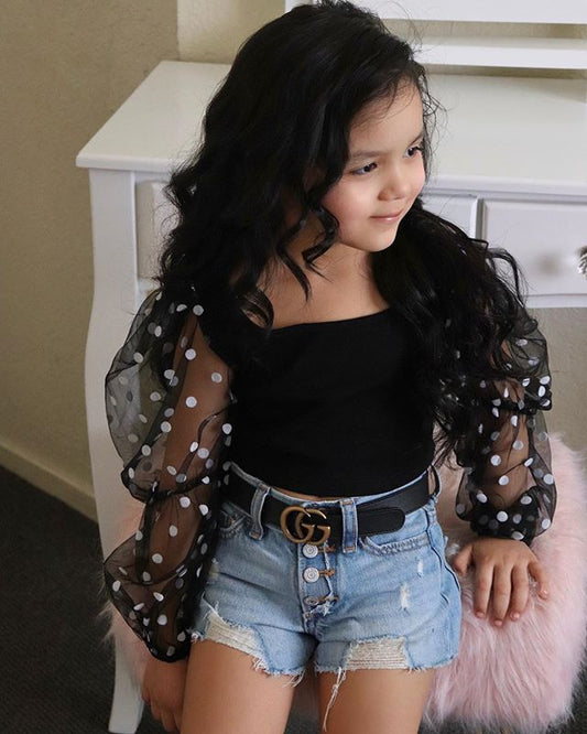 Top Ripped Denim Shorts Kids Suit 01