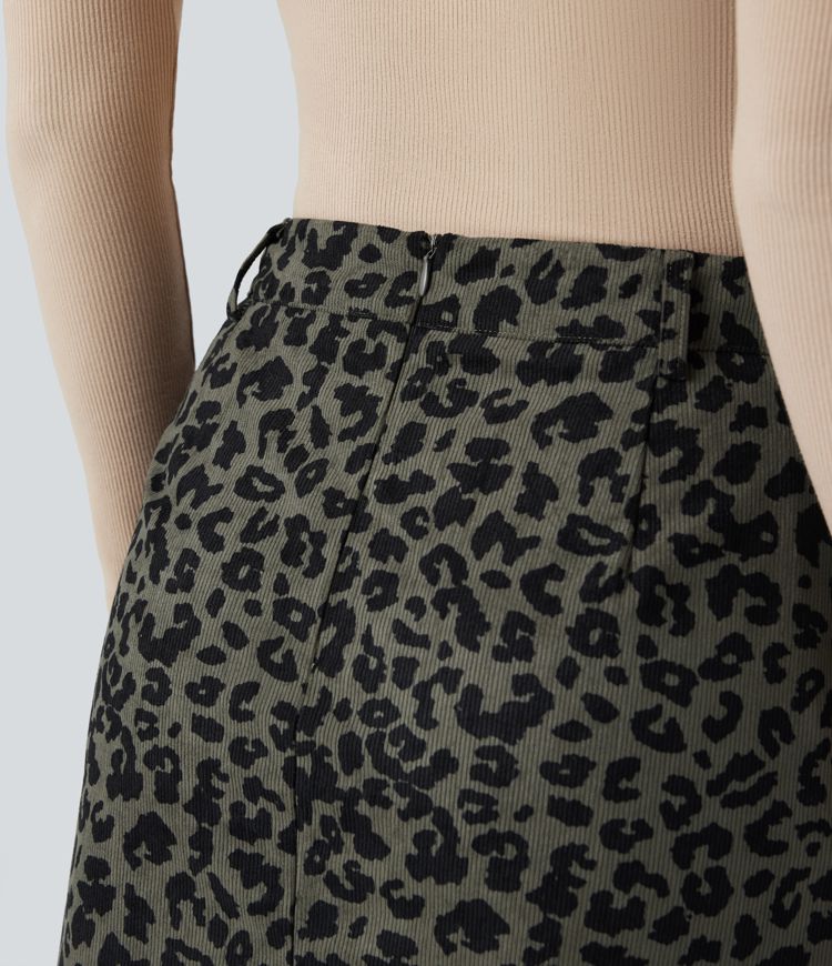 High-Waisted 2-in-1 Leopard Print Mini Skirt with Pocket for Women
