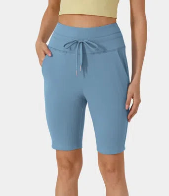 Softlyzero Airy High Waisted Drawstring Side Pocket Plain Cool Touch Shorts 9'
