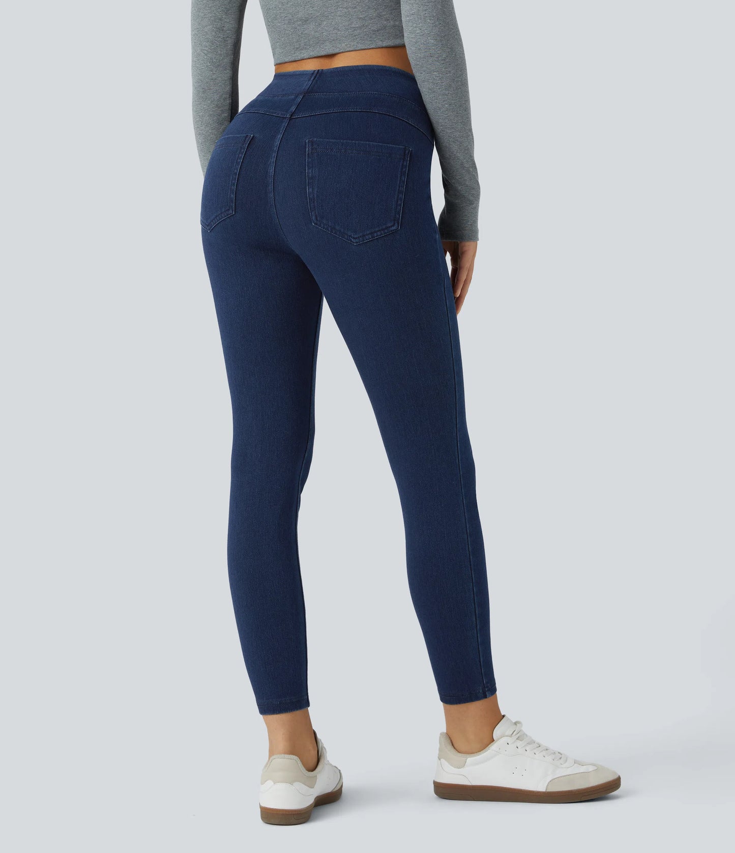 Halara Flex High Waisted Back Side Pocket Stretchy Knit Denim Casual Leggings