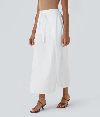 Breezeful Women's High-Waisted Tie-Front Split Flowy 2-in-1 Maxi Quick-Dry Skirt