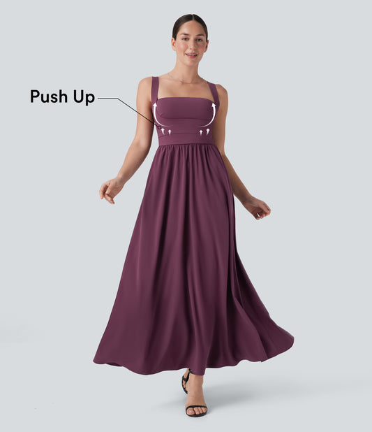 Breezeful Quick-Dry Maxi Dress: Push Up, Backless, Pockets, D-F Cups