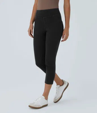 Halara Flex  High Waisted Back Side Pocket Stretchy Knit Denim Capri Casual Leggings