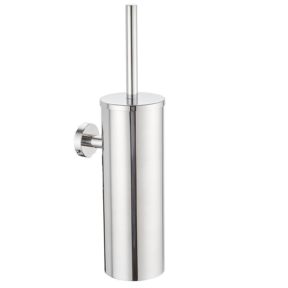 Industrial-strength toilet brush holder showing stainless steel build and wall-mounted design