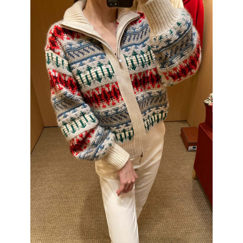 Women's Retro Heavy-duty Jacquard Thickened Wool Sweater