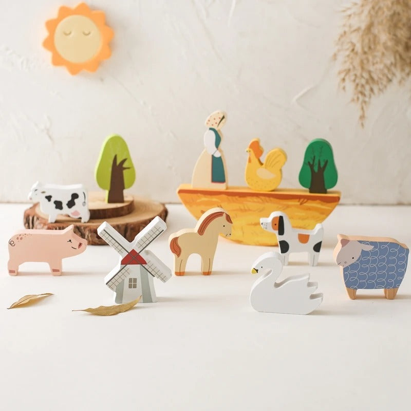 Children's Farm Animal Puzzle Stacking Building Blocks Toy