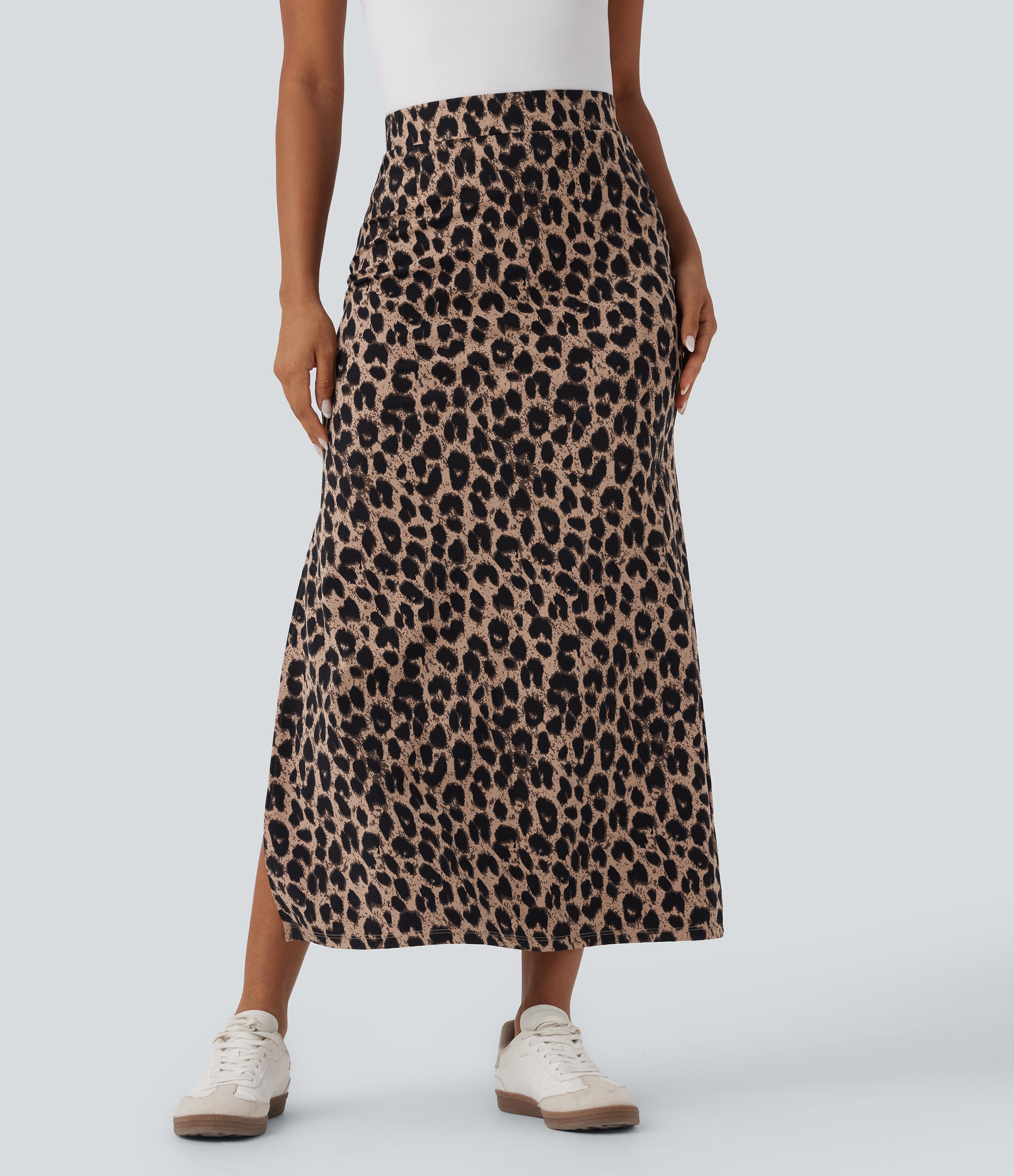 Halara UltraSculpt Leopard Print High Waisted Maxi Skirt with Split Hem