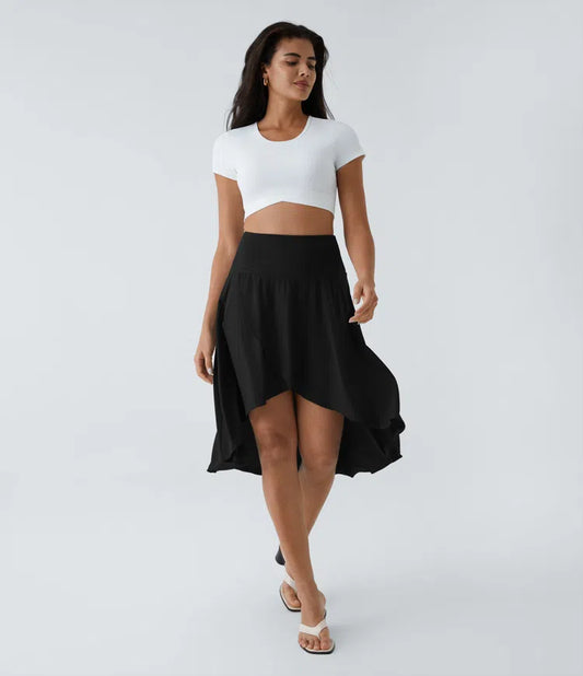 Breezeful High-Waisted Asymmetric Ruffle Flowy 2-in-1 Quick-Dry Dance Skirt
