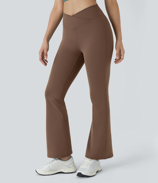 Flattering High-Waisted Crossover Flare Yoga Leggings for Stylish Comfort & Movement