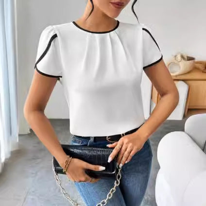European And American Loose Casual Contrast Color Shirt Short Sleeve