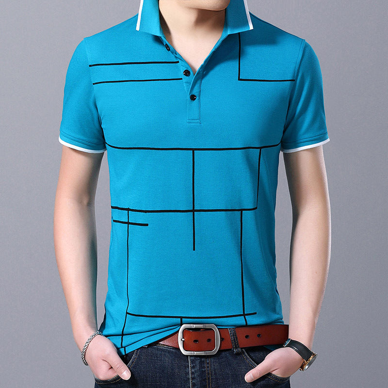 Stripe Print slim youth polo men's top