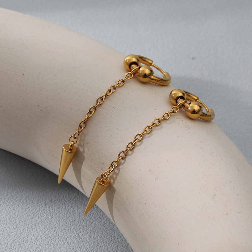 All-match Stainless Steel 18K Furnace Real Gold Plated Long Earrings For Women