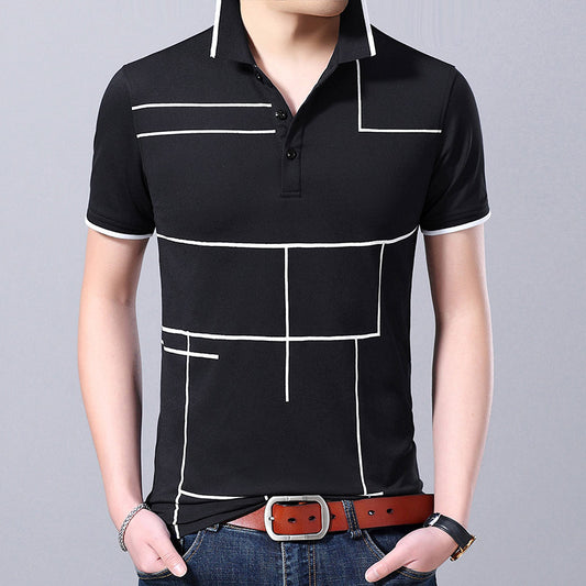 Stripe Print slim youth polo men's top