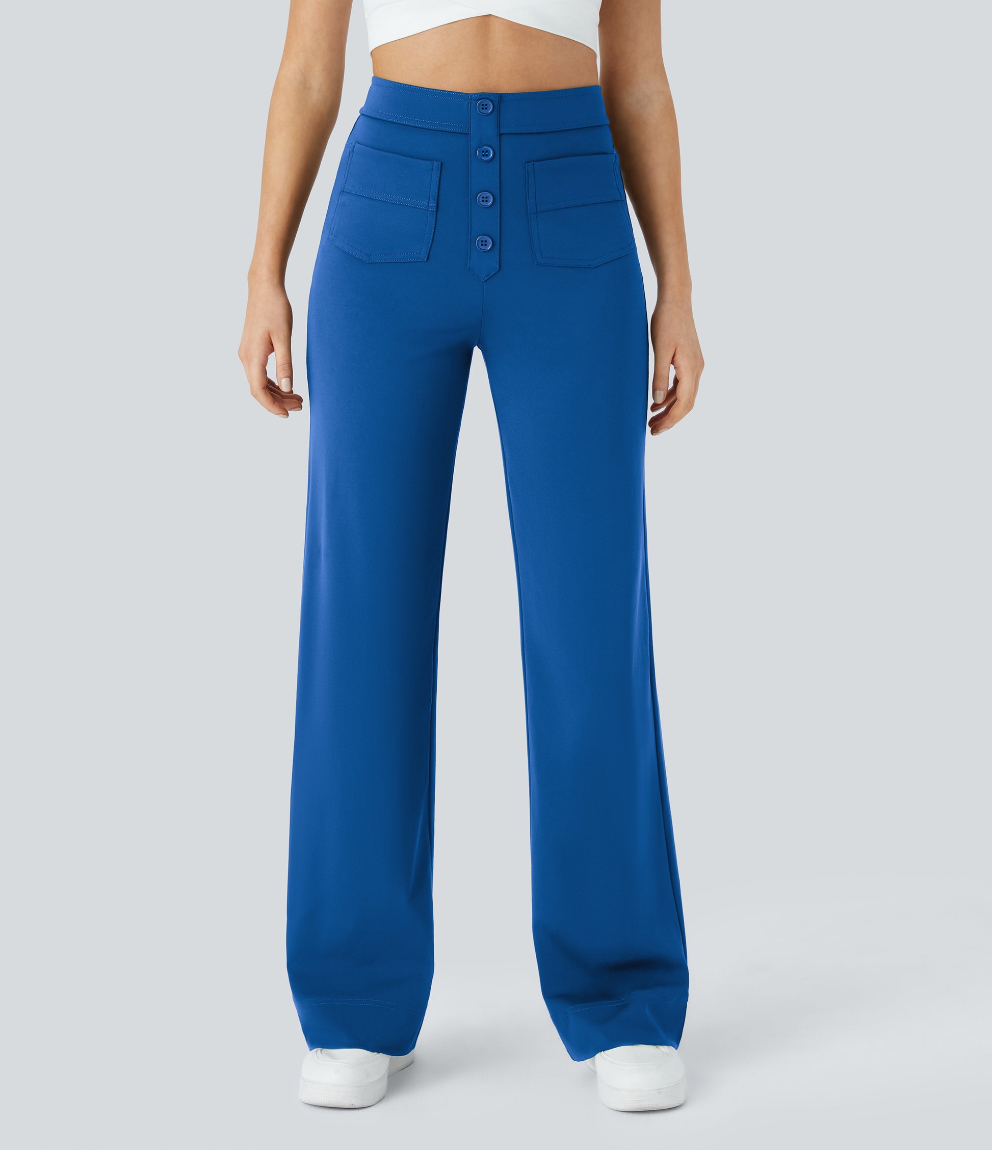 Halara High Waisted Button Straight Leg Casual Pants with Multiple Pockets