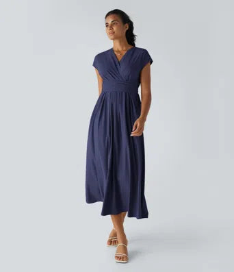 Breezeful™ Backless Racerback Side Pocket High Low Flowy Midi Quick Dry Casual Dress