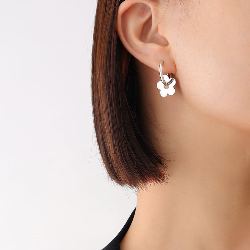 Flower Earrings Stainless Steel 18K Real Gold Plated Net Red Ear Buckles