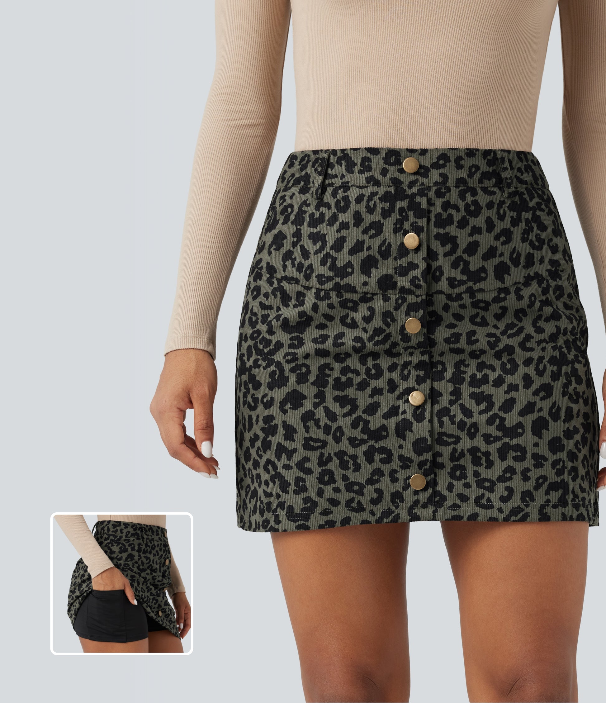 High-Waisted 2-in-1 Leopard Print Mini Skirt with Pocket for Women