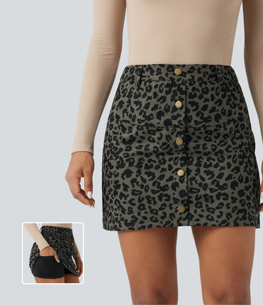 High-Waisted 2-in-1 Leopard Print Mini Skirt with Pocket for Women