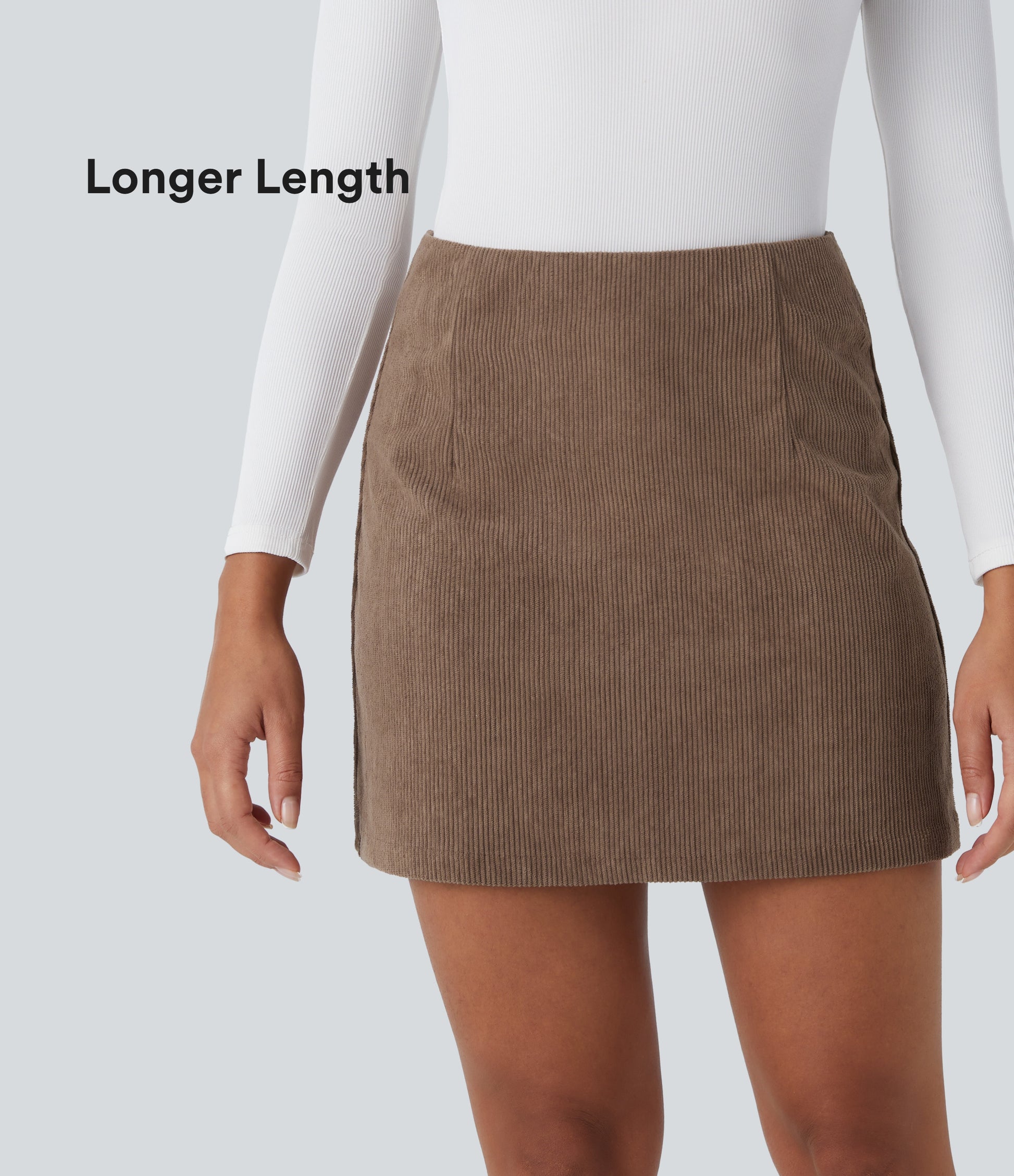 Chic High-Waisted Corduroy Mini Skirt with Invisible Zipper Shorts Lining