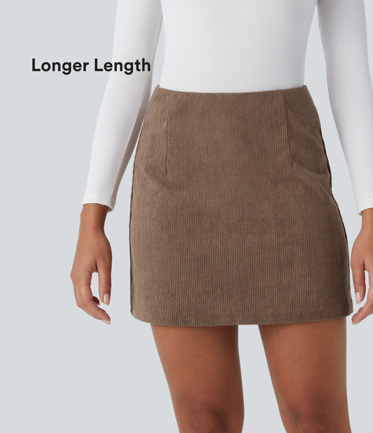 Chic High-Waisted Corduroy Mini Skirt with Invisible Zipper Shorts Lining