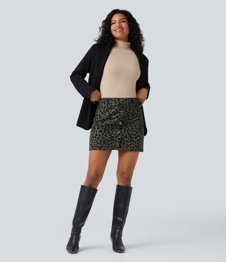 High-Waisted 2-in-1 Leopard Print Mini Skirt with Pocket for Women